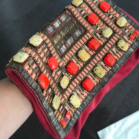 Suede and bead clutch purse